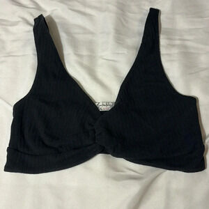 Free People Ribbed Twist-Front Sport Bra /Swim Bikini Top Black Small